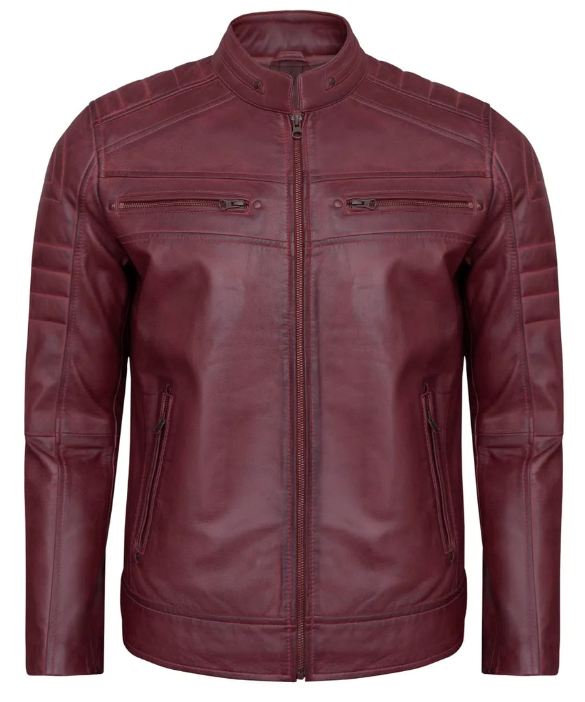 Mens Leather Jacket - Real Lambskin Classic Cafe Racer Style Leather Jackets For Men